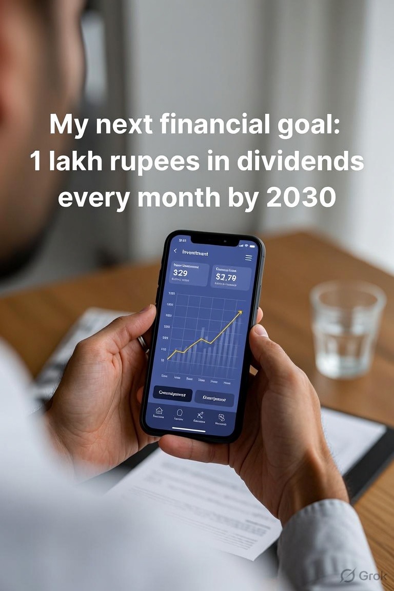 My next financial goal within next 4 years or at least by the end of 2030 is to generate 1 lakh rupees in dividends every month. Need to invest at least 1,20,00,000 (1 crore 25 lakhs) rupees. Currently i’m 30% there. Follow me to join along journey